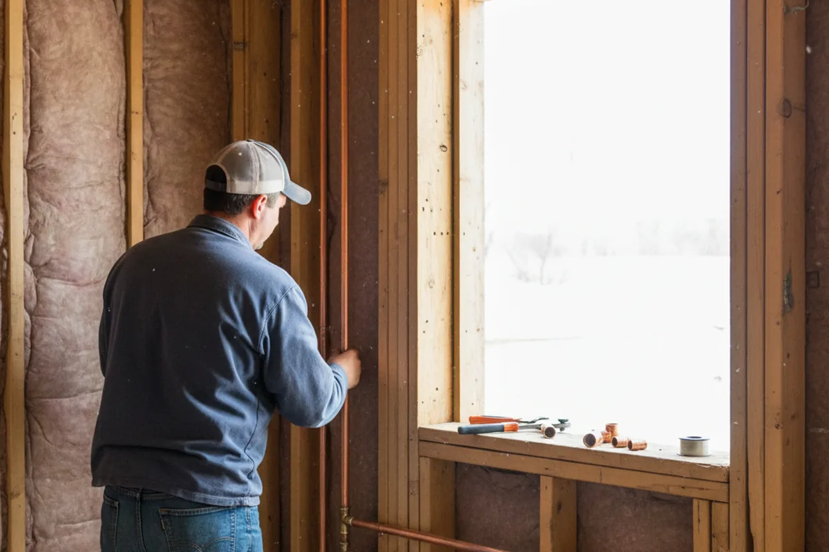 Licensed plumber running new copper supply lines in a Grethel home